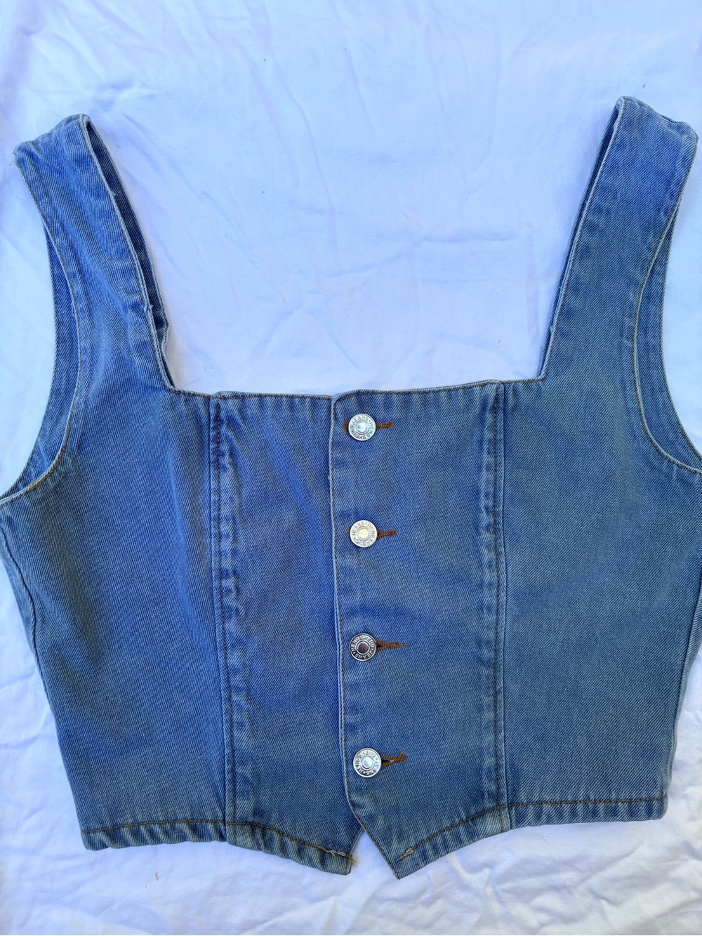 Denim Button-Front Cropped Vest - Blue